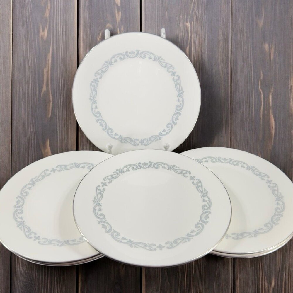 Minton Silver Scroll Pattern Round Porcelain Dish Plate Made In England‎ Set 6